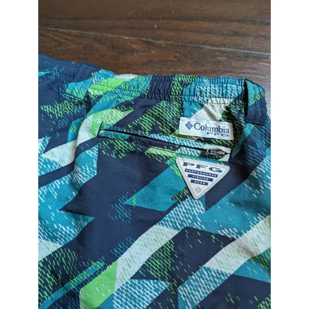 Columbia PFG Backcast Swim Trunks Boys XL 14 Blue Striped Shorts Nylon Fishing